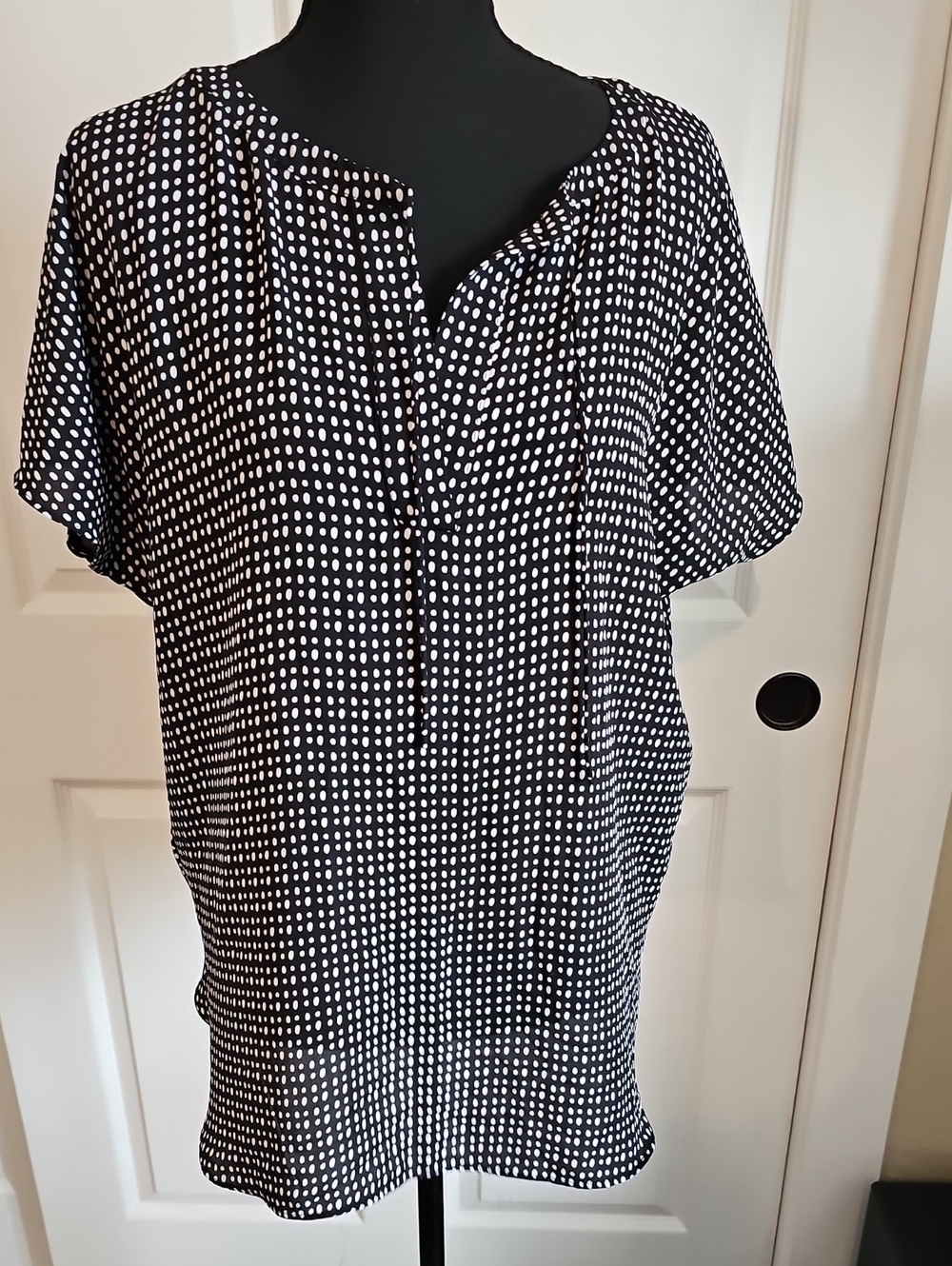LOFT Black Blouse with White Dot Print